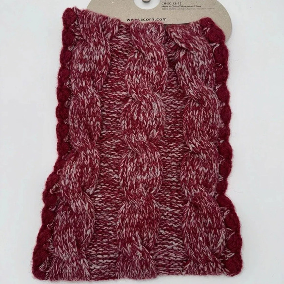 NECK WARMER SCARF Collar Red Crochet Cable Knit Decorative Flower Button Winter - Picture 3 of 8